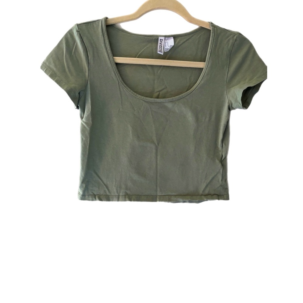 Divided Green Short Sleeve Fitted Crop Top
